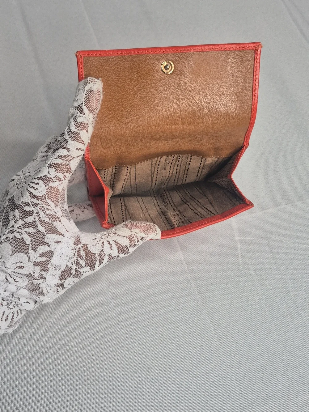 Salvatore Ferragamo Burnt Orange Perforated Leather Card Wallet with Gancio